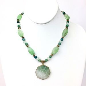 Agate and Aventurine Boho Semi Precious Stone Beaded Ying Yang Pendant Necklace